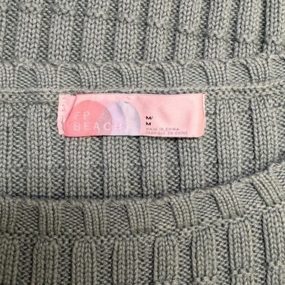 Free People FP Beach Kenzie Sweater Frosty Spruce Green Ribbed Knit Size M‎
